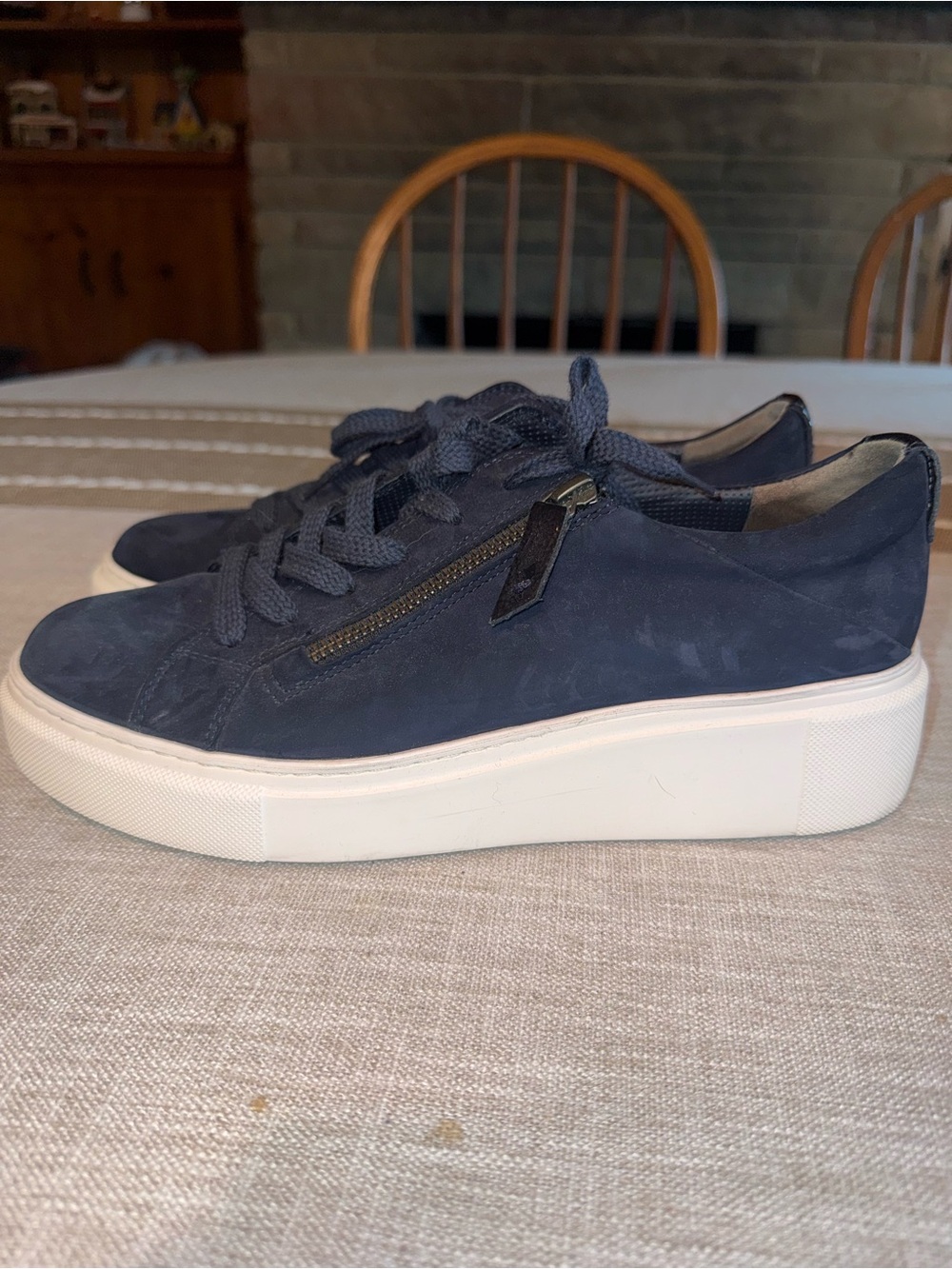 Paul Green Navy Suede Platform Lace-Up Sneakers
